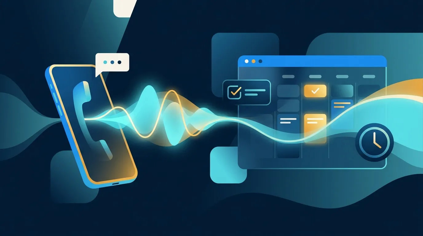 A voice soundwave flowing into a calendar booking, representing an AI voice agent answering calls and scheduling appointments